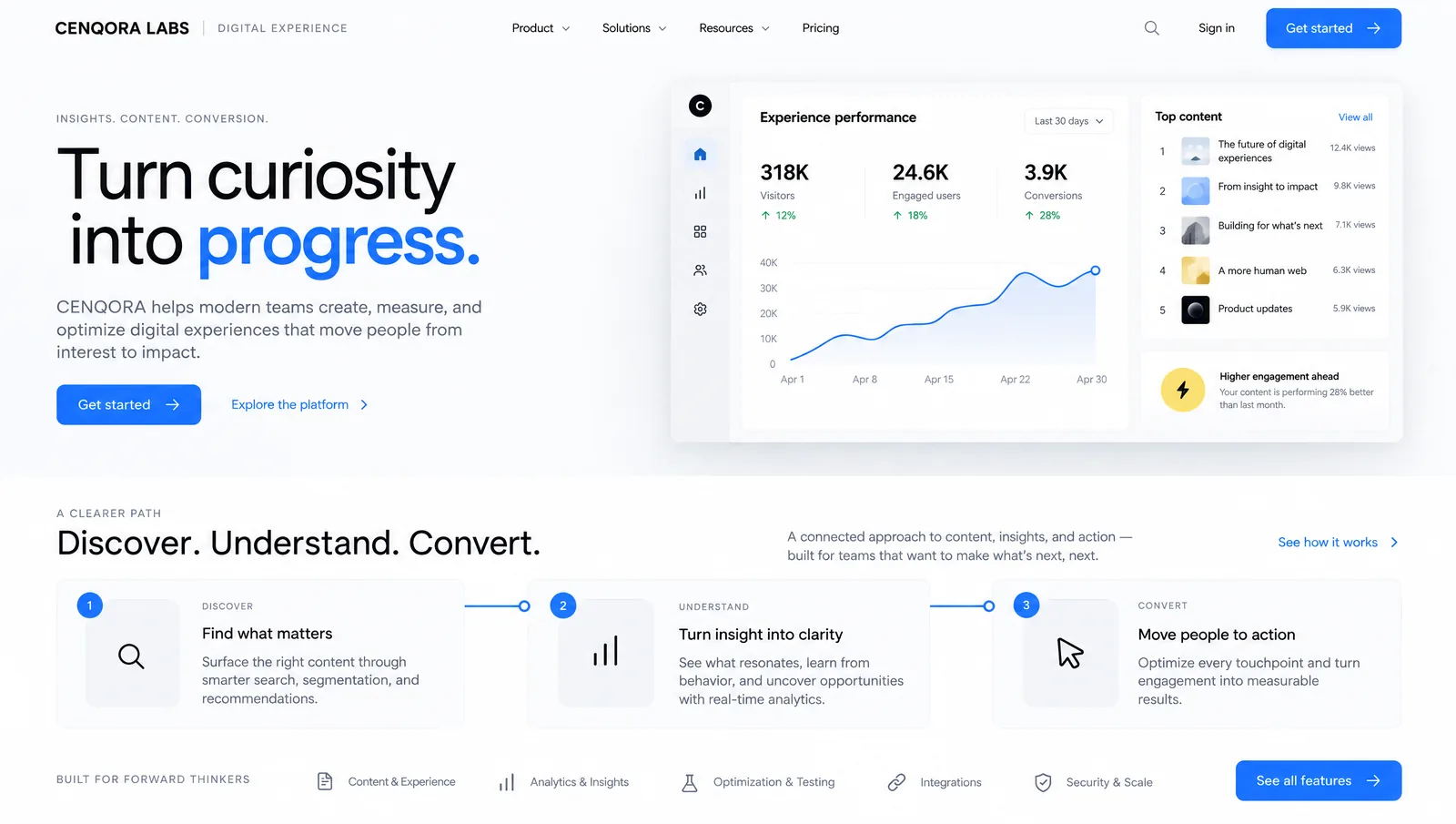 Concept interface for Cenqora digital experience